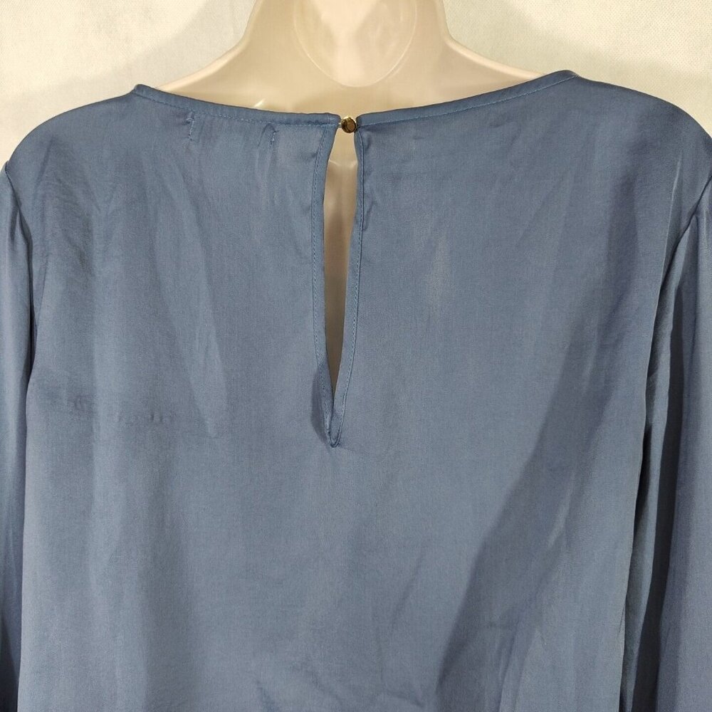 GB Blue Layered Tier Crop Top Shirt Women Size M Long Bell Sleeve Keyhole - Picture 6 of 9